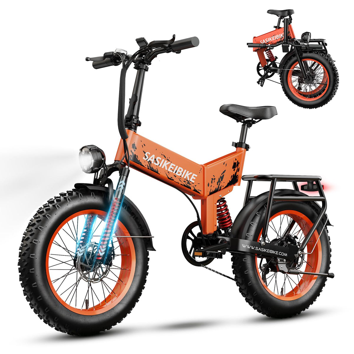 Foldable Electric Bike 1500W 52V 20AH 20" Fat Tire Full Suspension T62693