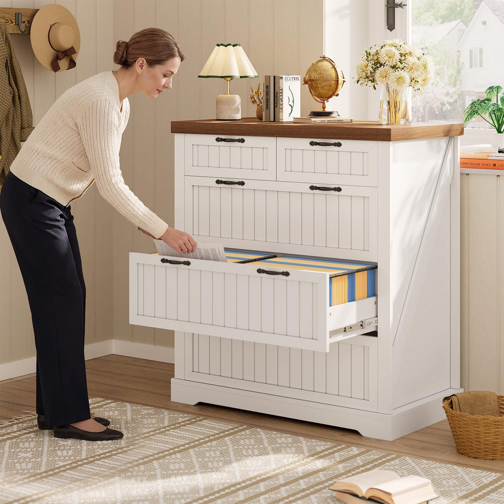 White and Brown 5 Drawer Wood File Cabinet N75749