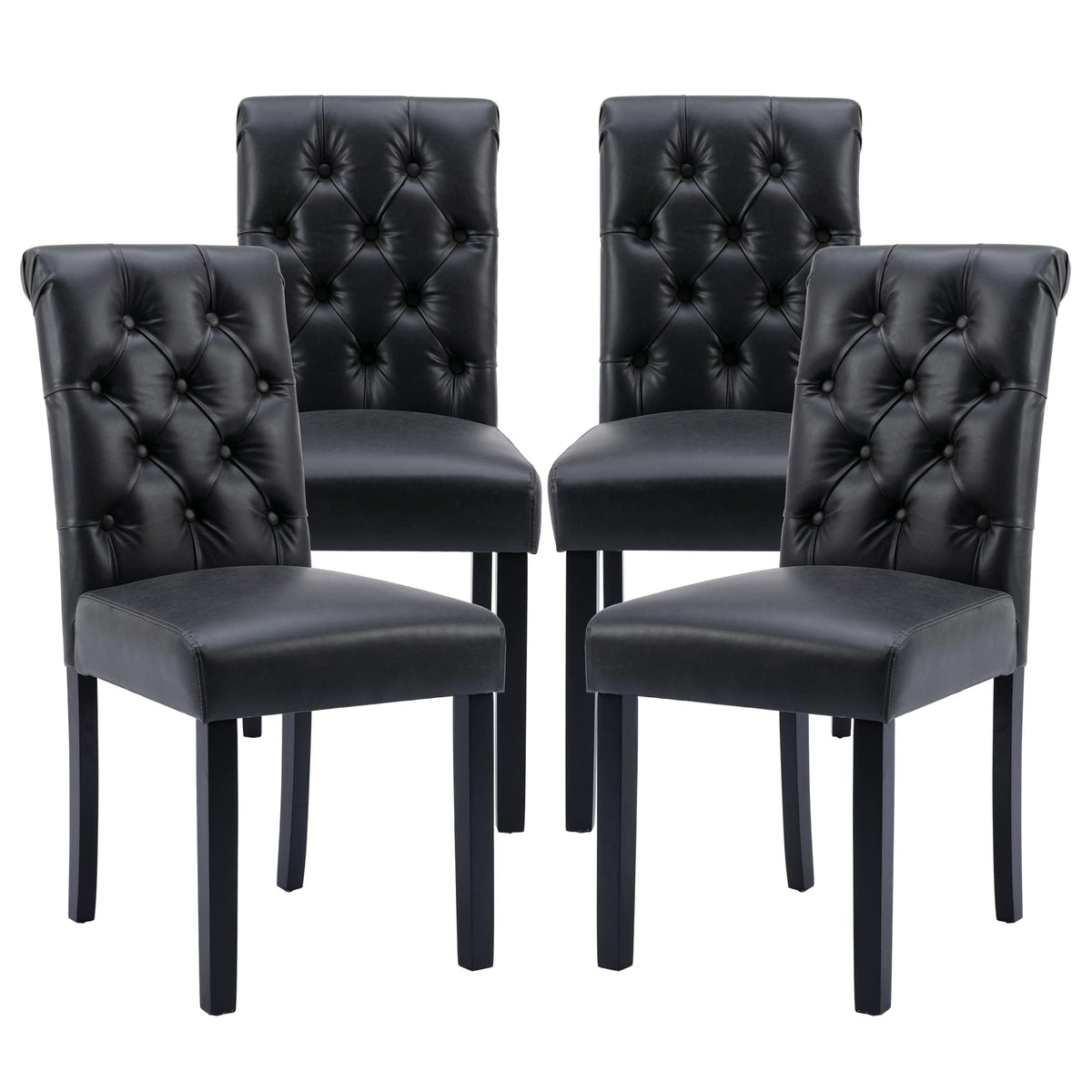 Black Set of 4 PU Leather Tufted Dining Chairs V893445