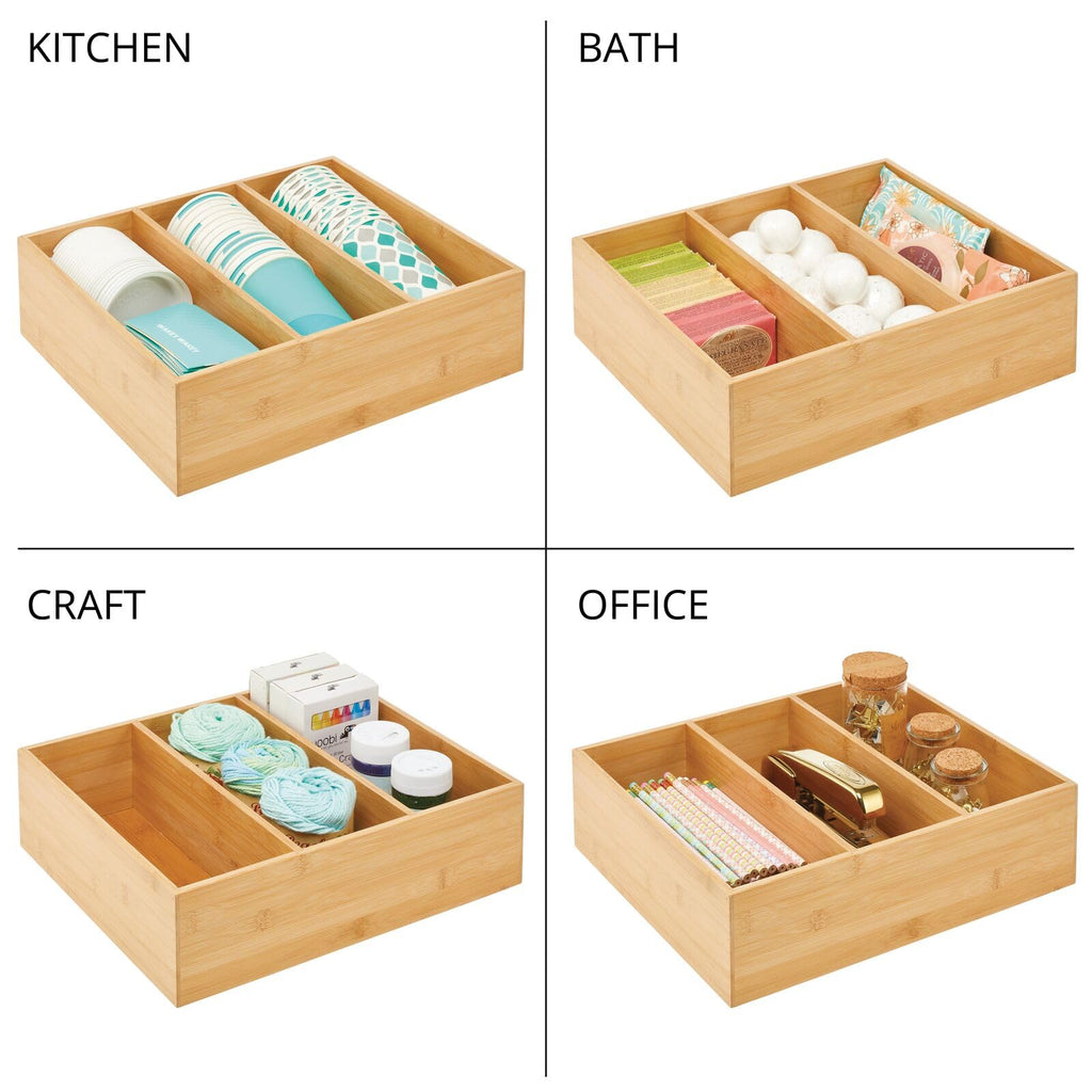 Bamboo 3 Section Stackable Pantry Organizer Bin, 2 Pack O254505