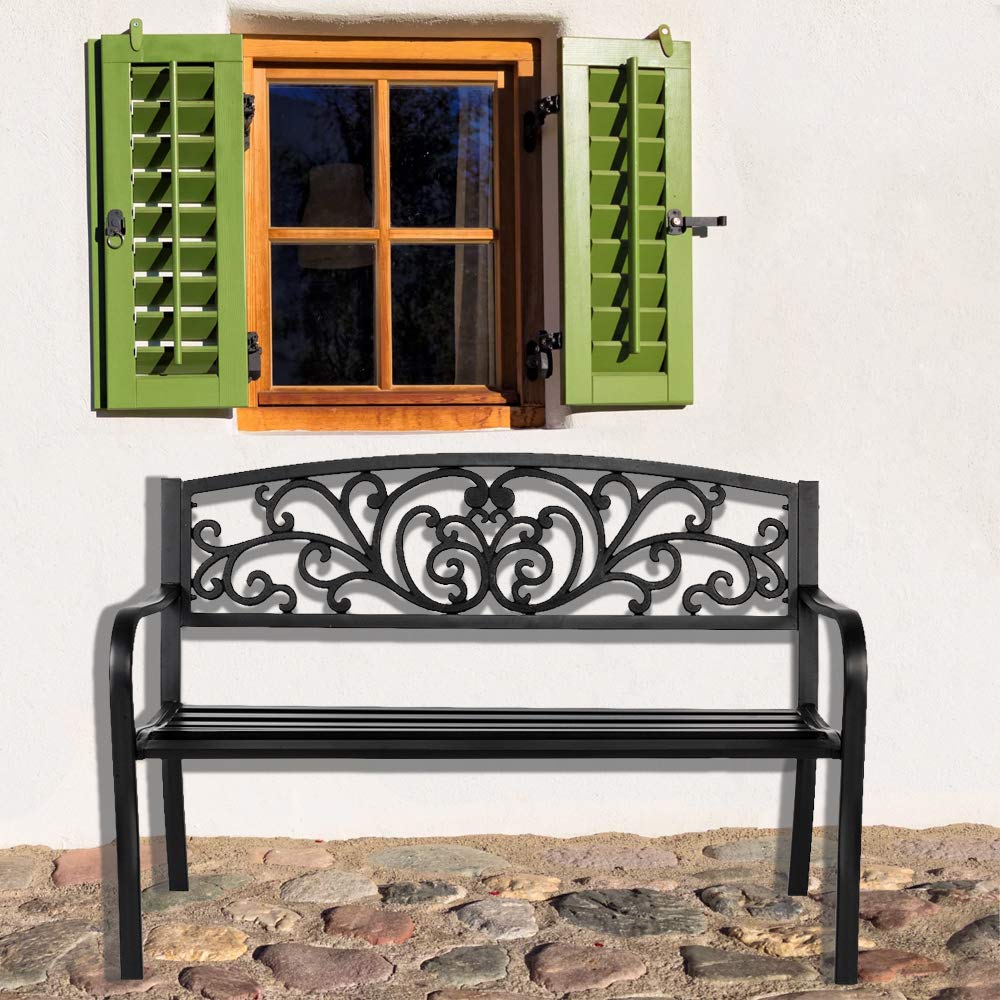 50" Black Metal Patio Bench I680203
