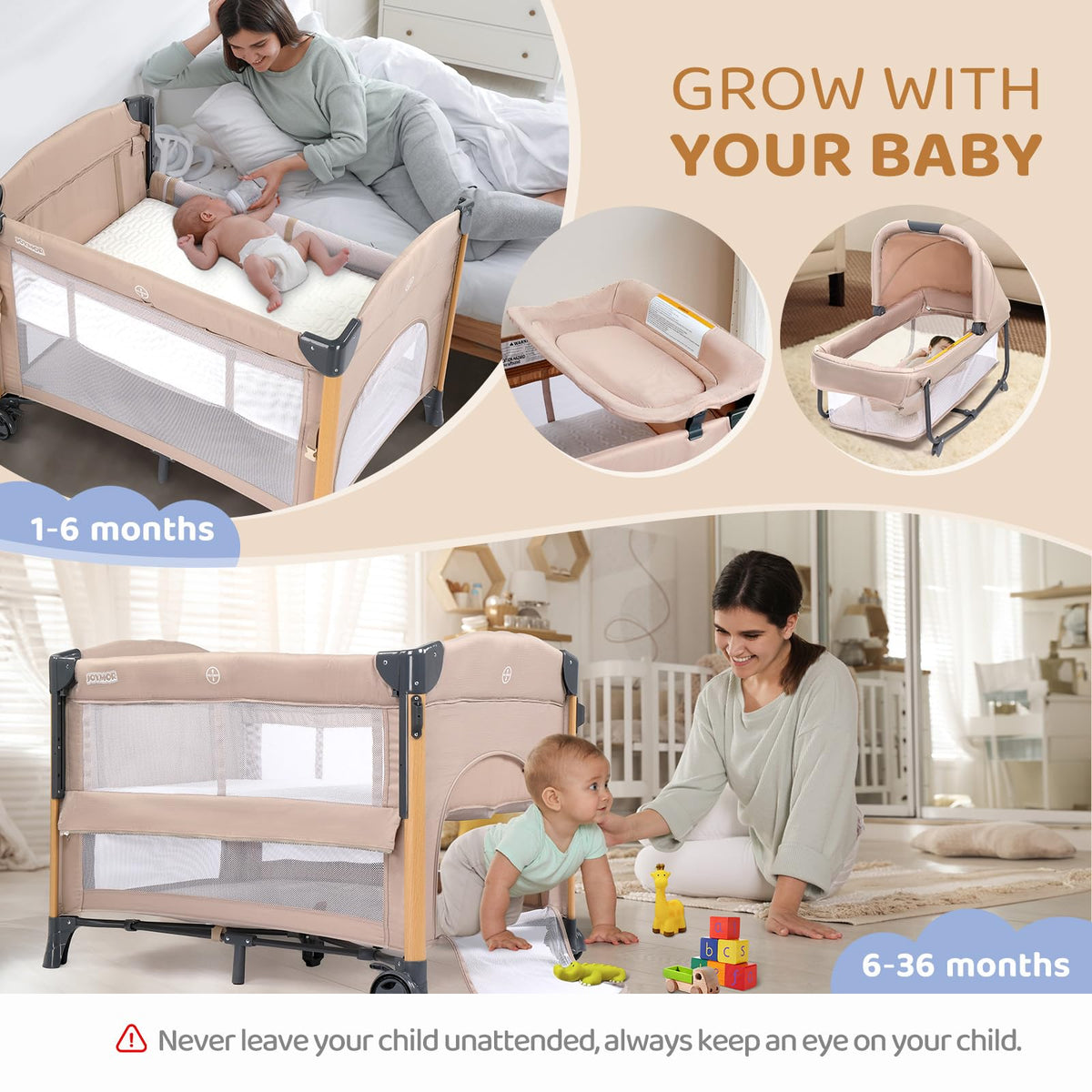 7 in 1 Bedside Bassinet with Changing Table, Storage Shelf, Mattress Y936