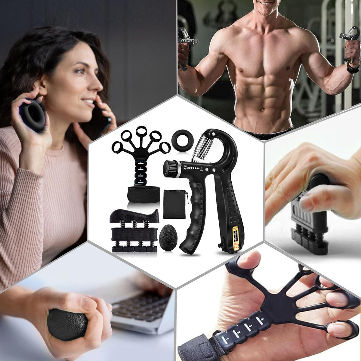 5 Pack Adjustable Hand Grip Strengthener J31873