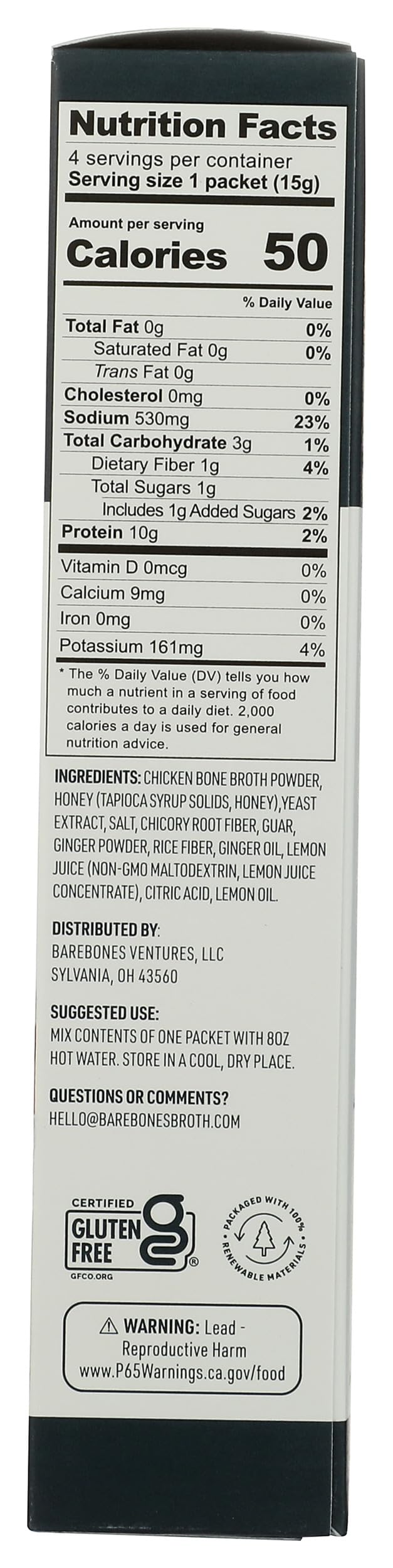 Lemon Ginger Bone Broth Powdered Mix Packets 4 Pack Z6159