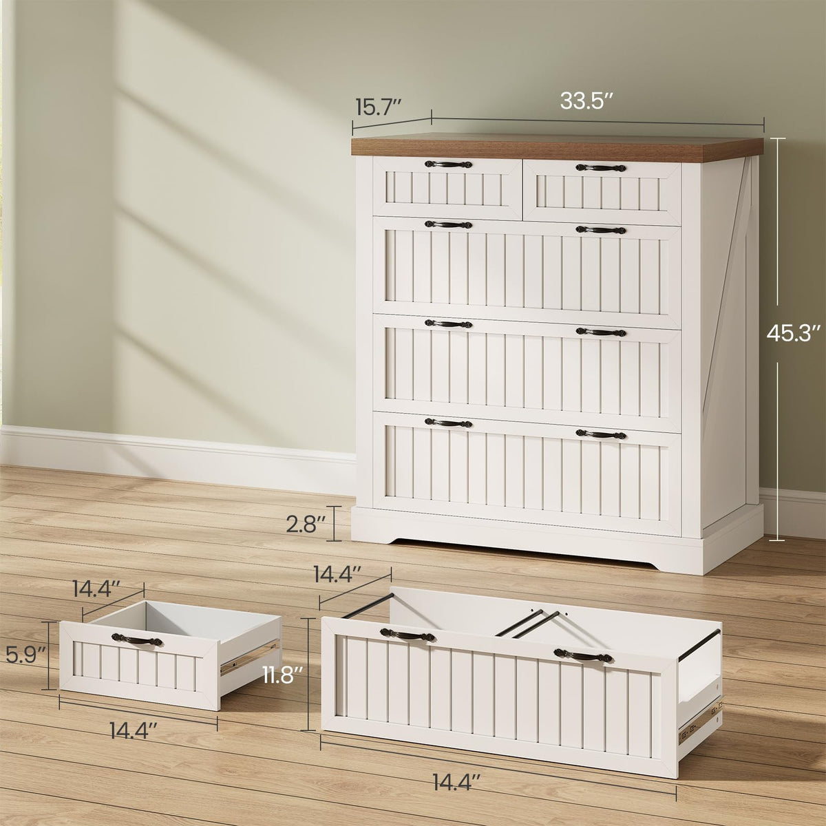 White and Brown 5 Drawer Wood File Cabinet N75749