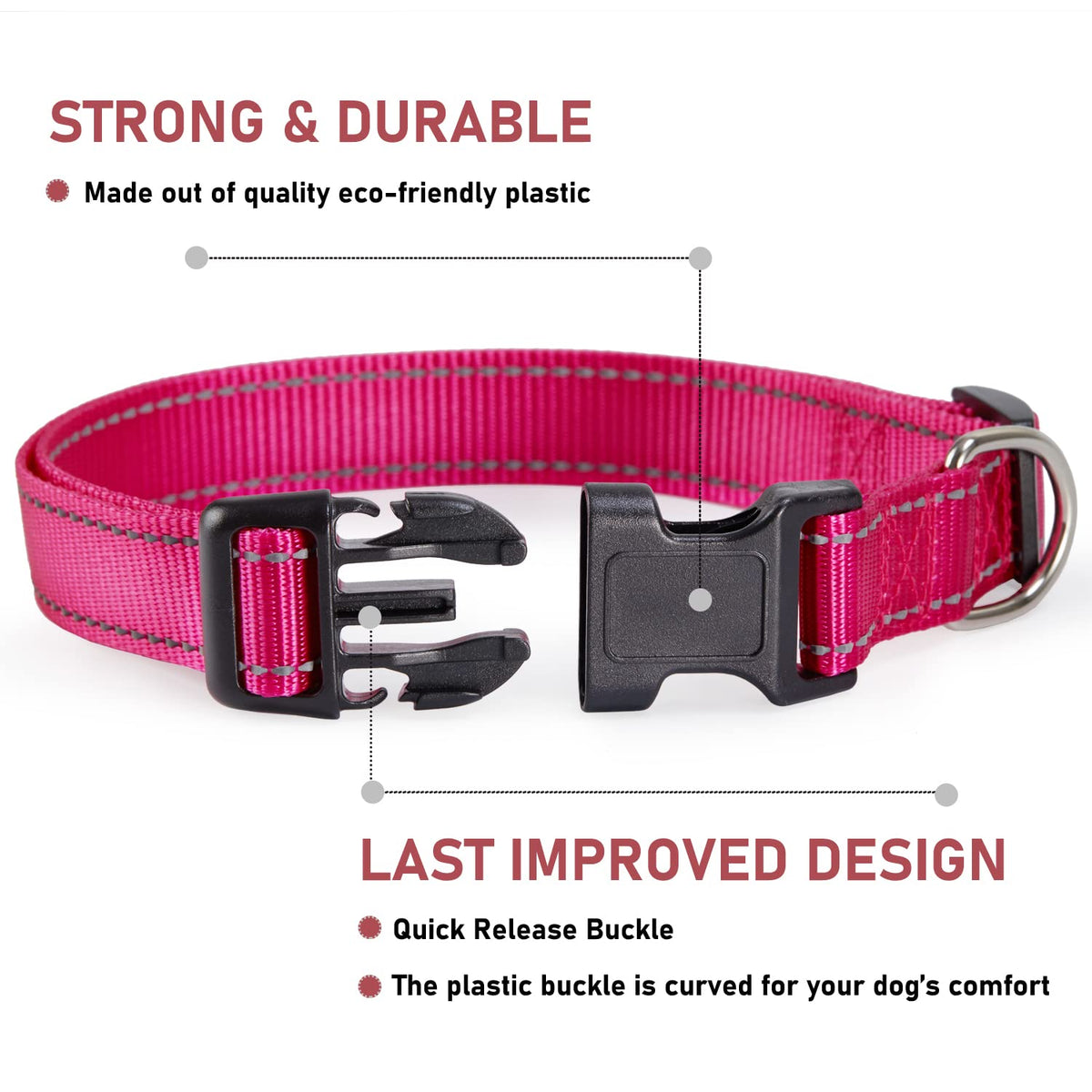 Reflective Adjustable Pink Dog Collar W780