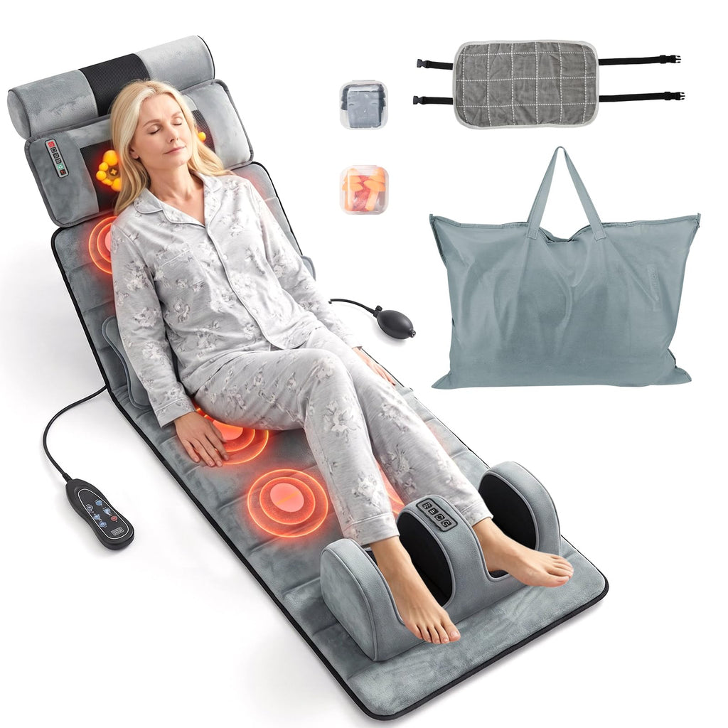 Full Body Massage Mat with Heat, 10 Vibrating Nodes, 9 Modes, 3 Heating Levels, Detachable Neck Foot Massager X602814