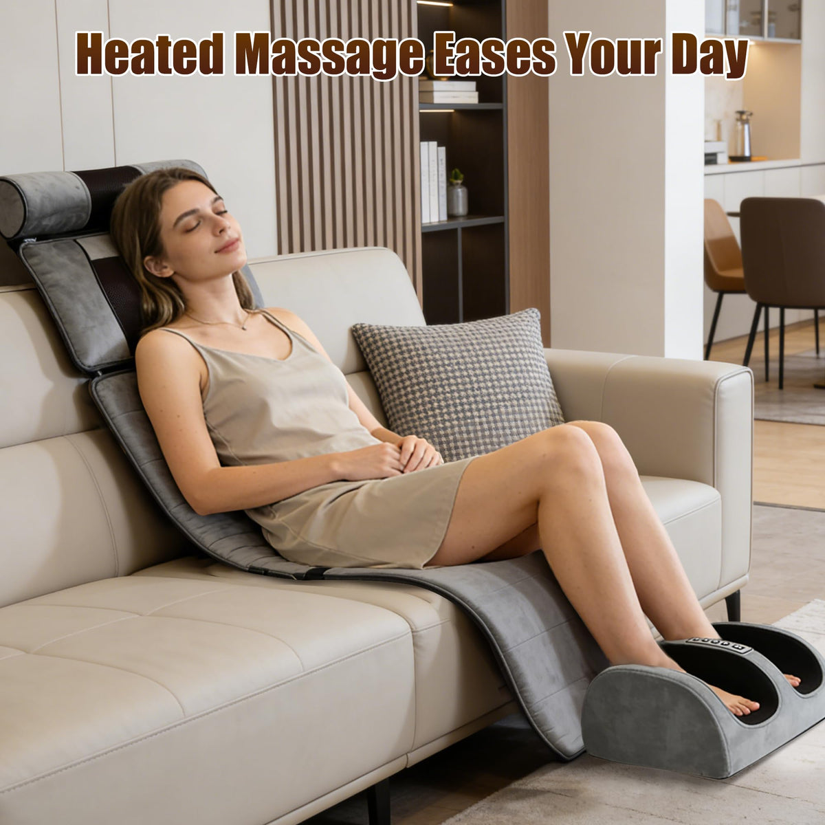 Full Body Massage Mat with Heat, 10 Vibrating Nodes, 9 Modes, 3 Heating Levels, Detachable Neck Foot Massager X602814