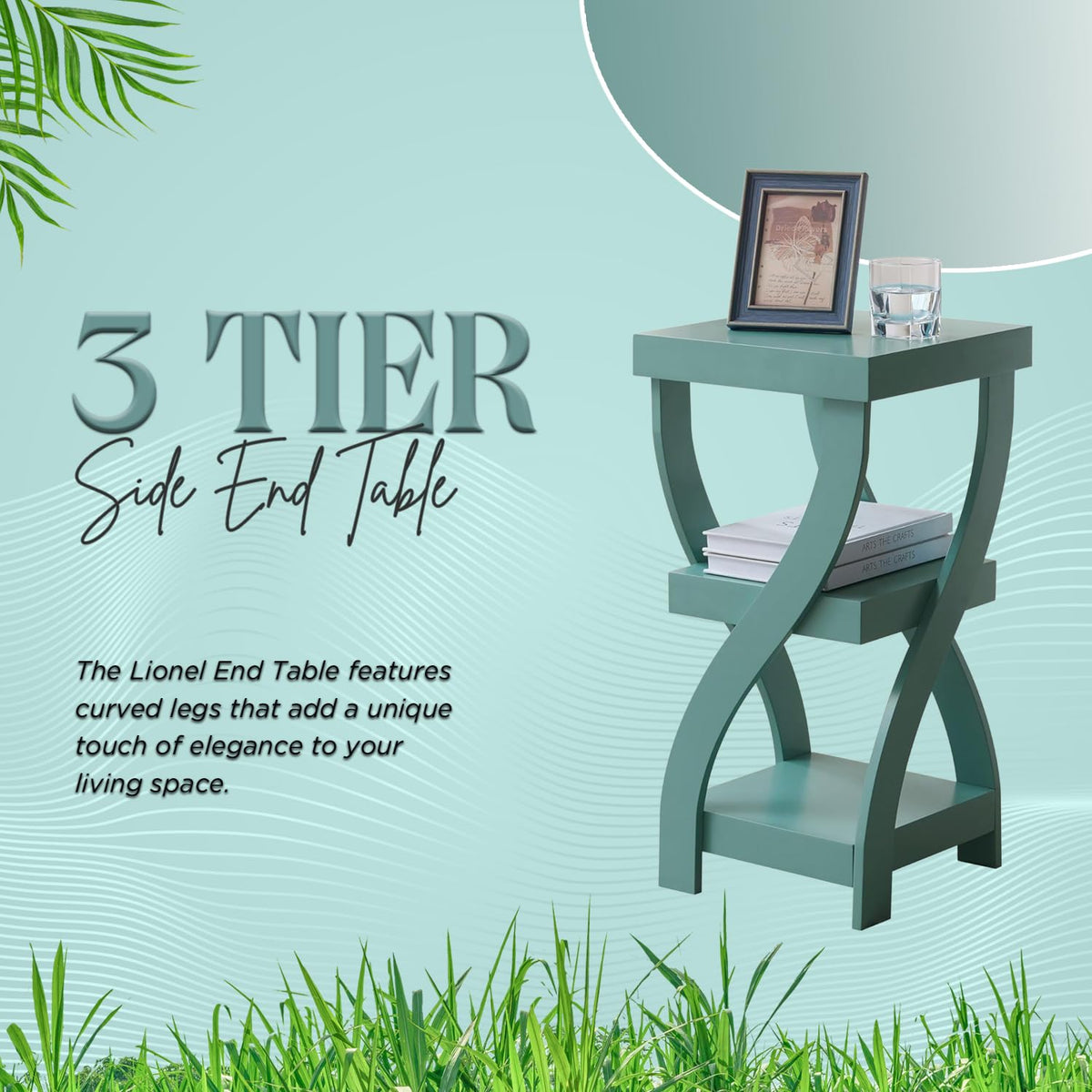3-Tier Twisted Wood End Table with Open Storage Shelves M3887