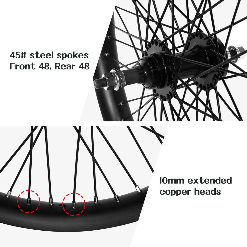 20"/26" Heavy Duty Bike Wheelset, Front and Rear, 12 Gauge 48 Spokes, Double Wall Aluminum Alloy Disc Brake MTB D94709