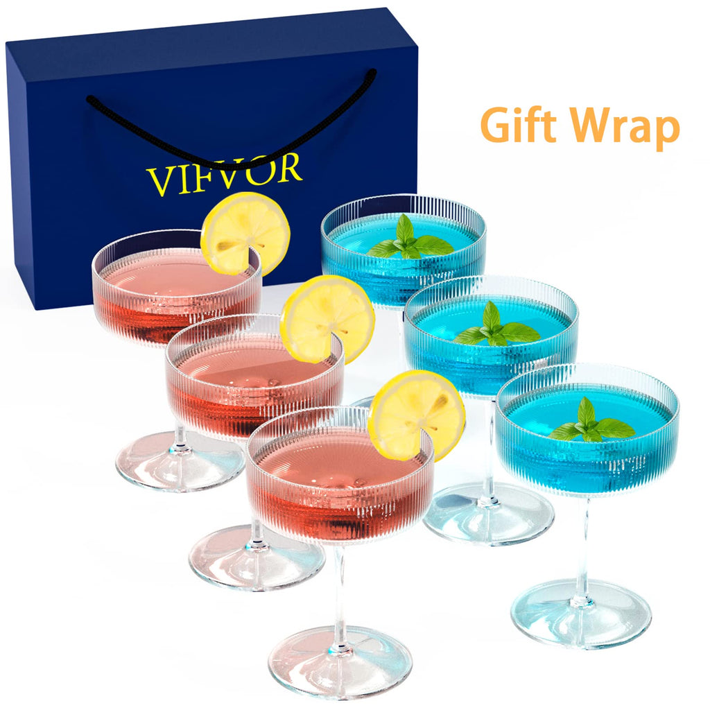6 Pcs 10 oz Ribbed Coupe Cocktail Glasses F960