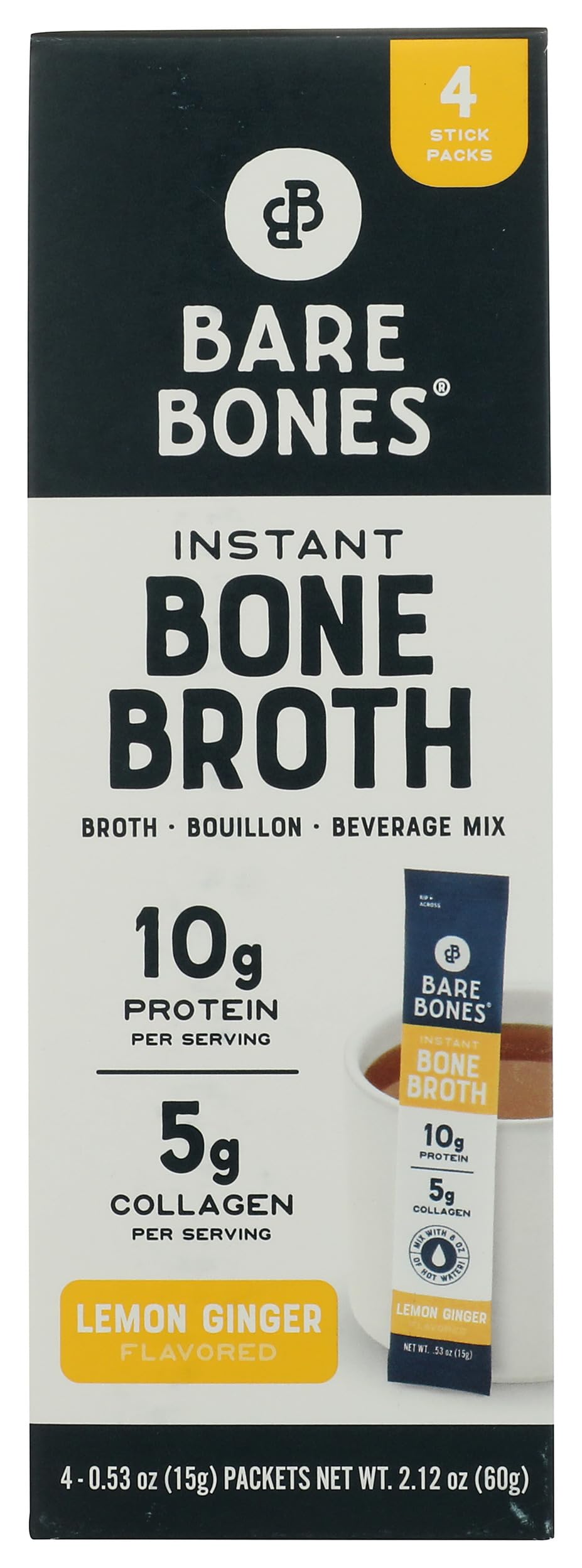 Lemon Ginger Bone Broth Powdered Mix Packets 4 Pack Z6159
