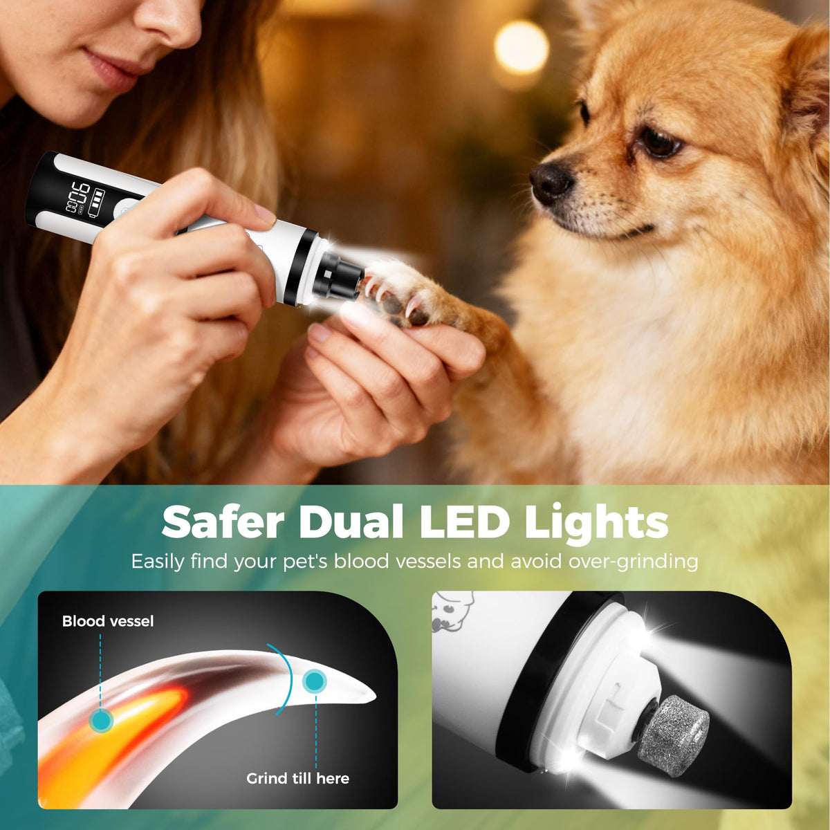 Silent Cordless Dog Nail Grinder with 3 Adjustable Speeds Z608