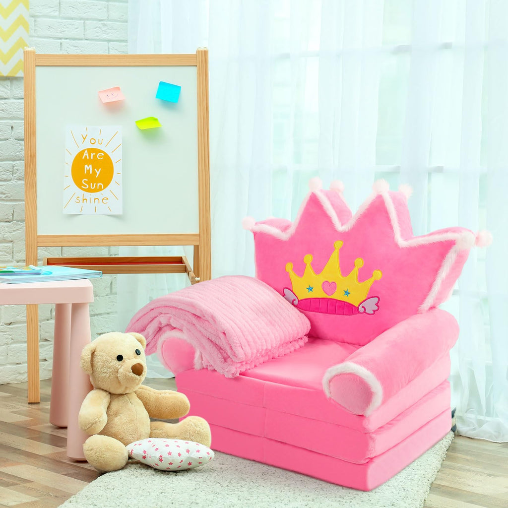Pink 2 in 1 Fold Out Couch Set with Flannel Blanket K3373