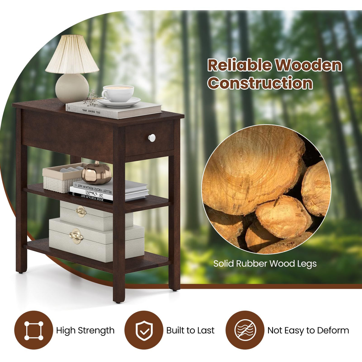 Narrow End Table Set of 2 Wood 3-Tier A743285