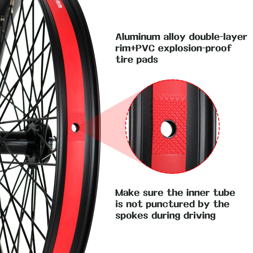 20"/26" Heavy Duty Bike Wheelset, Front and Rear, 12 Gauge 48 Spokes, Double Wall Aluminum Alloy Disc Brake MTB D94709