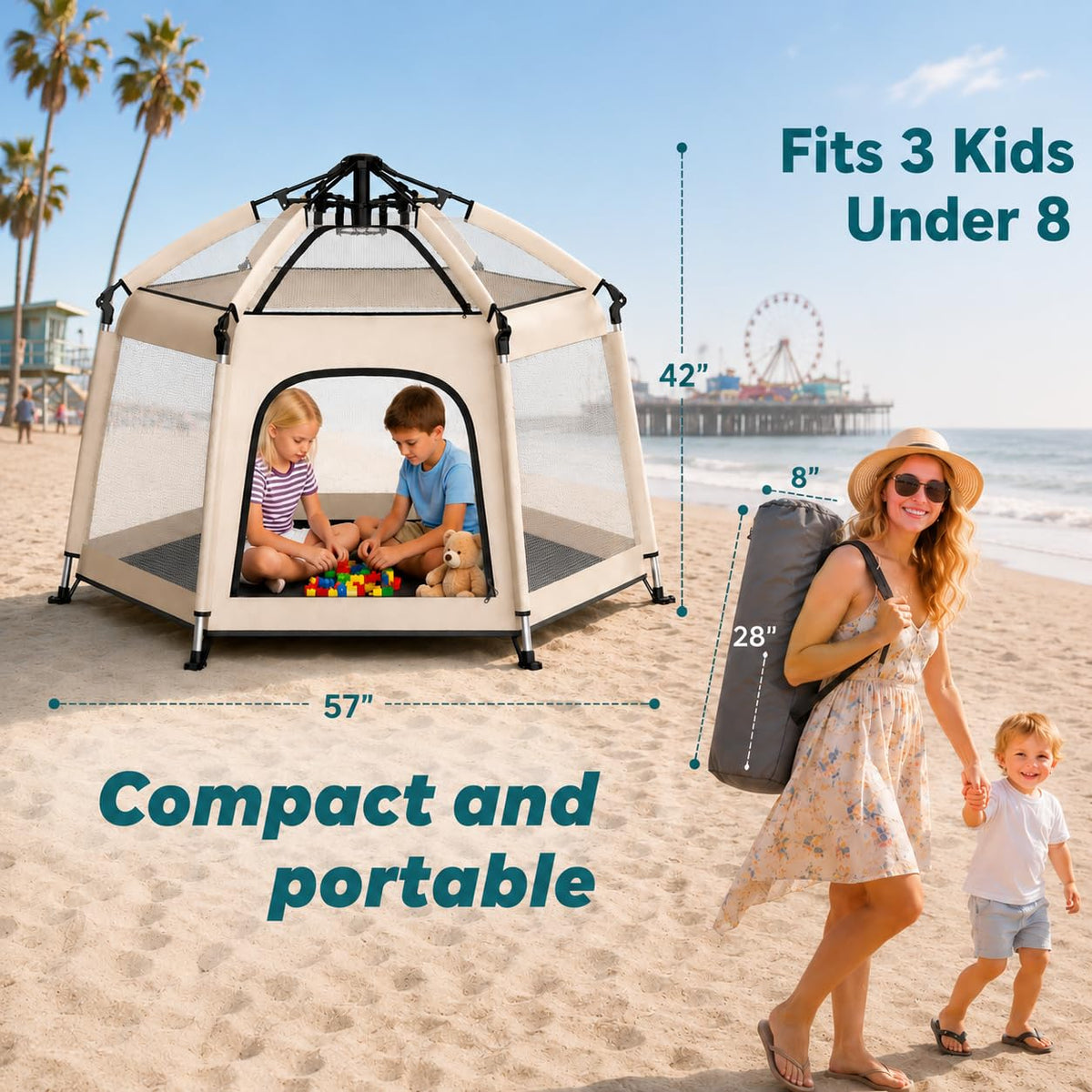Foldable Baby Playpen with Canopy Q844