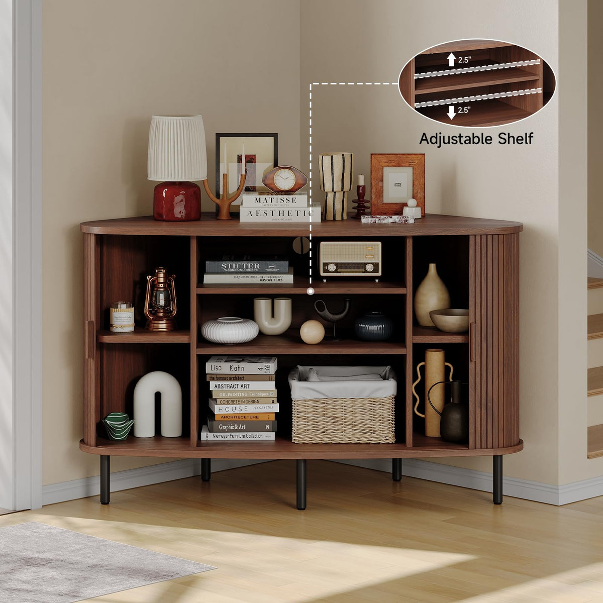 47 Inch Walnut Corner TV Stand V176988