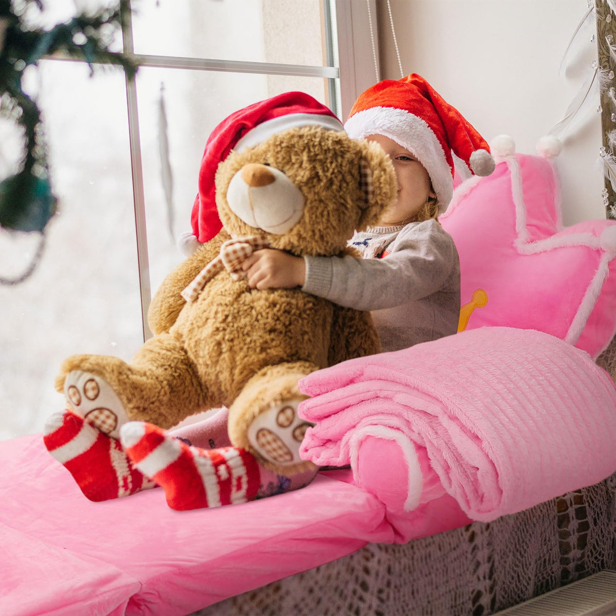 Pink 2 in 1 Fold Out Couch Set with Flannel Blanket K3373
