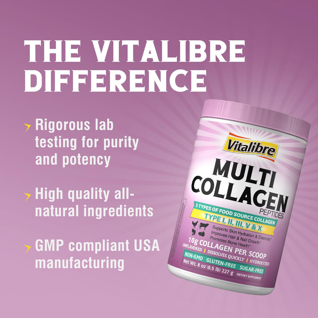 Multi Collagen Peptides Powder Type I II III V X Unflavored 8oz N2313