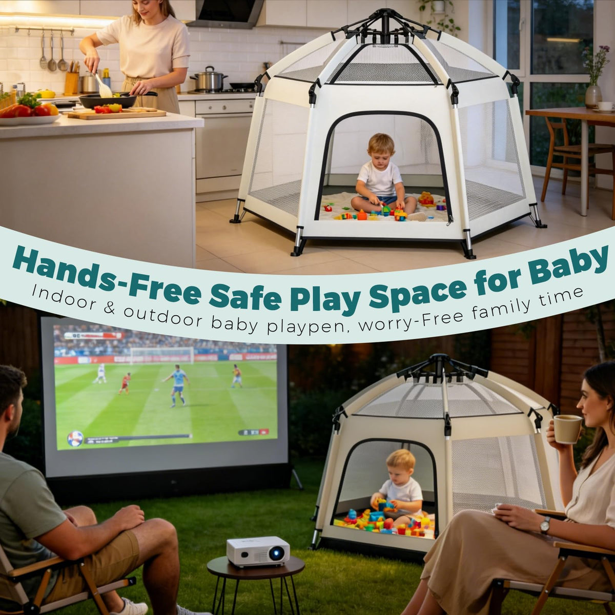 Foldable Baby Playpen with Canopy Q844