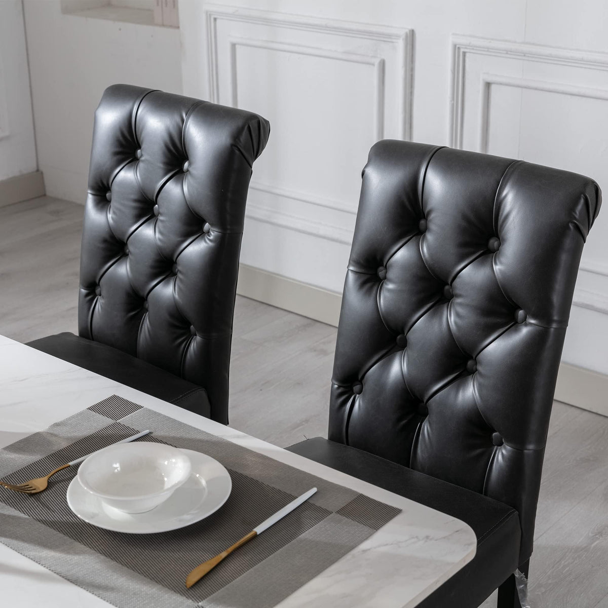 Black Set of 4 PU Leather Tufted Dining Chairs V893445
