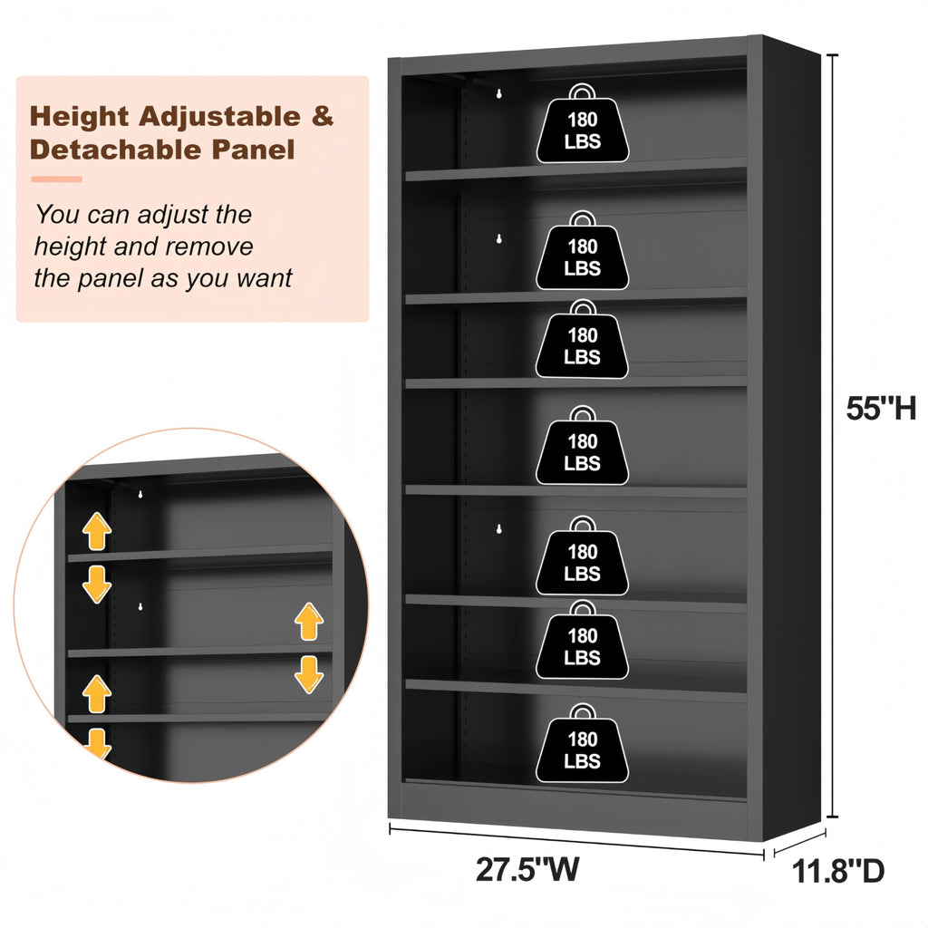 55" Metal Media Storage Cabinet with 6 Adjustable Shelves O184