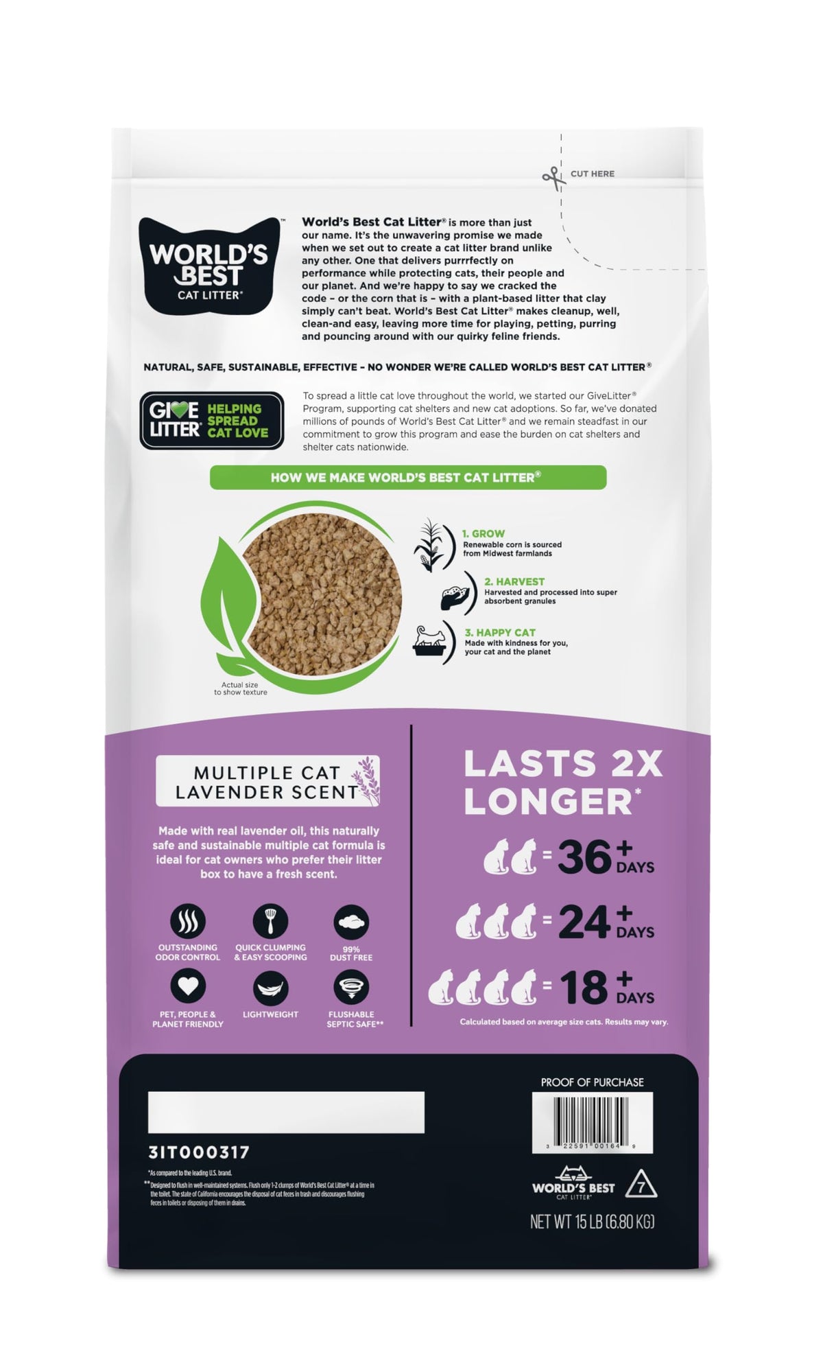 Lavender Cat Litter 15 lb Bag H60151