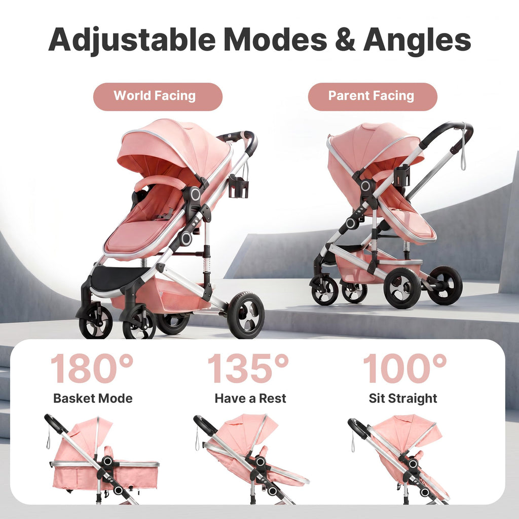 2-in-1 Foldable Stroller with Reversible Seat, Pink O153462