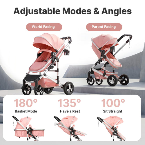 2-in-1 Foldable Stroller with Reversible Seat, Pink O153462