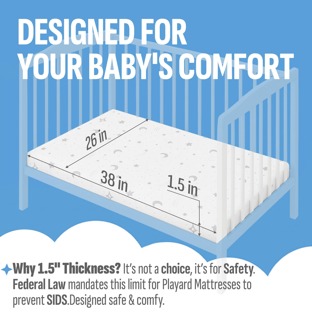 38"x26"x1.5" Bamboo Cover Waterproof Gel Memory Foam Pack n Play Mattress V458688