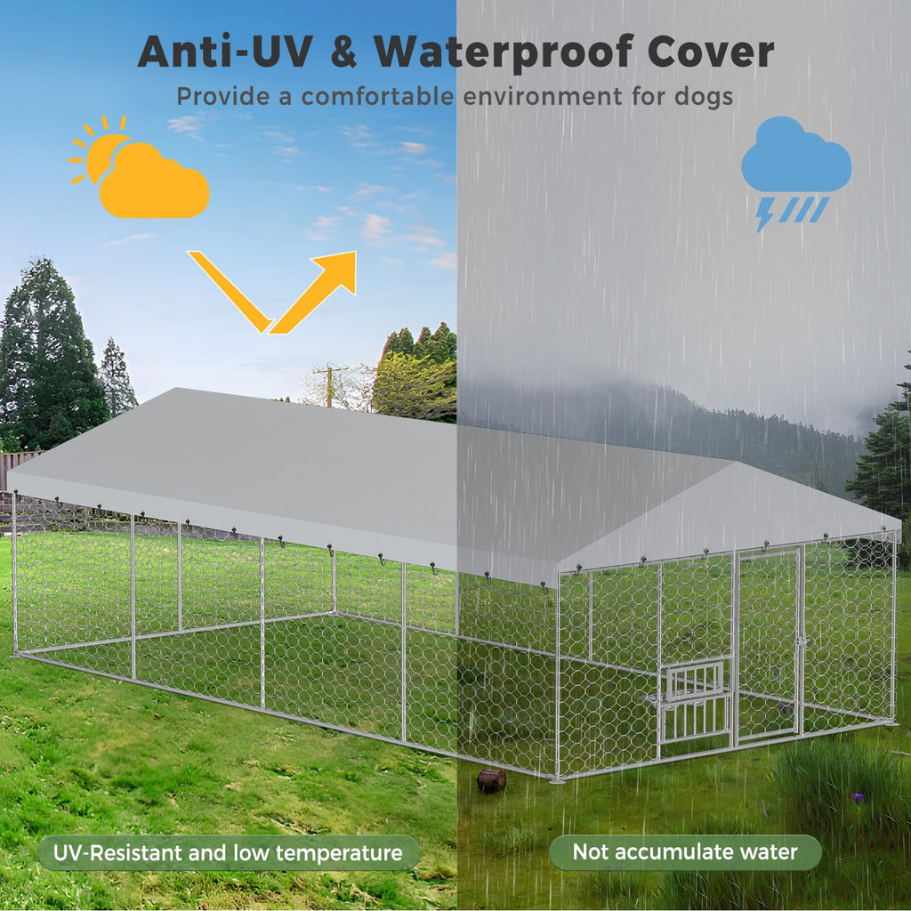 10×20FT Heavy Duty Chain Link Dog Kennel with Roof R188739