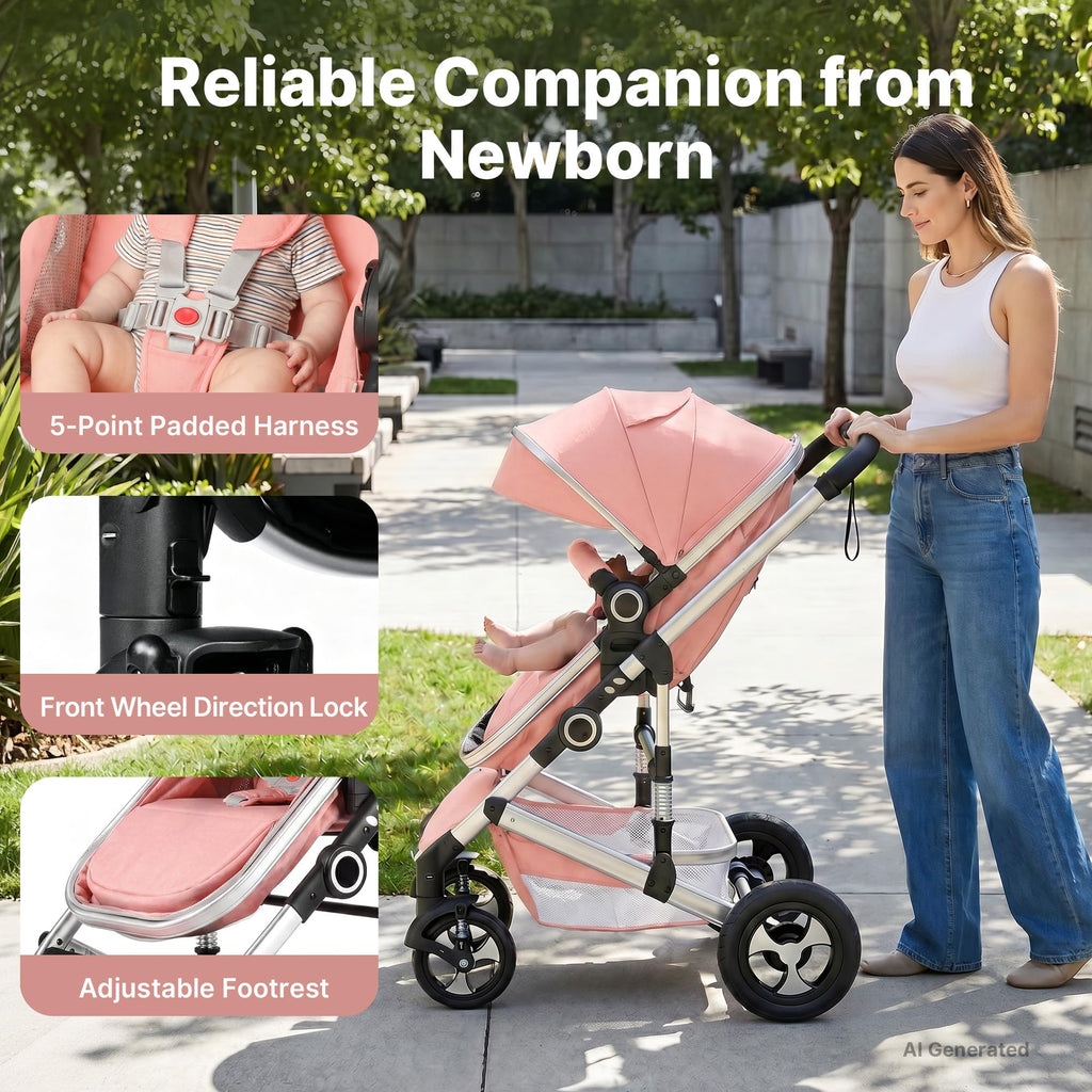 2-in-1 Foldable Stroller with Reversible Seat, Pink O153462