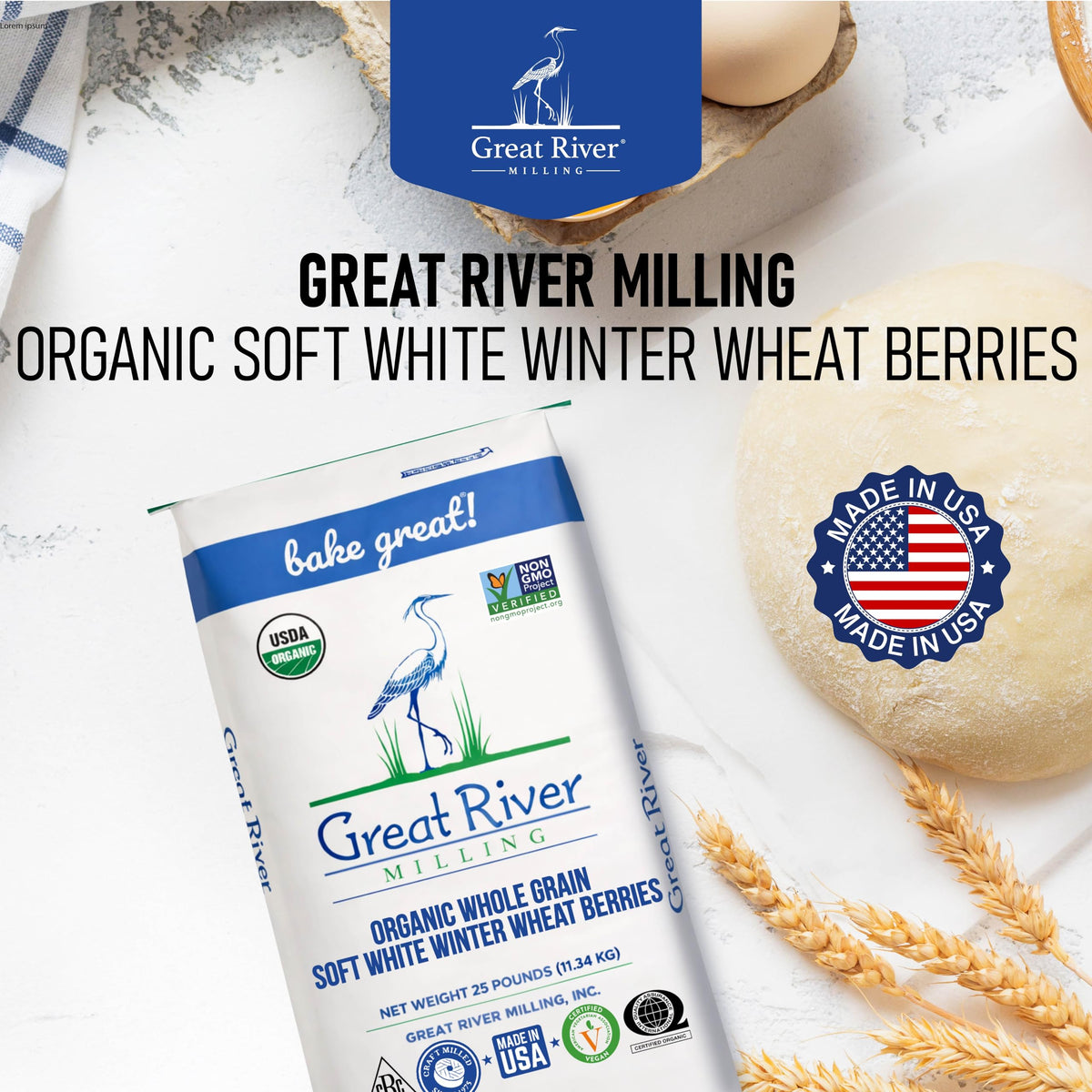 Organic Soft White Wheat Berries 25 lb H8499