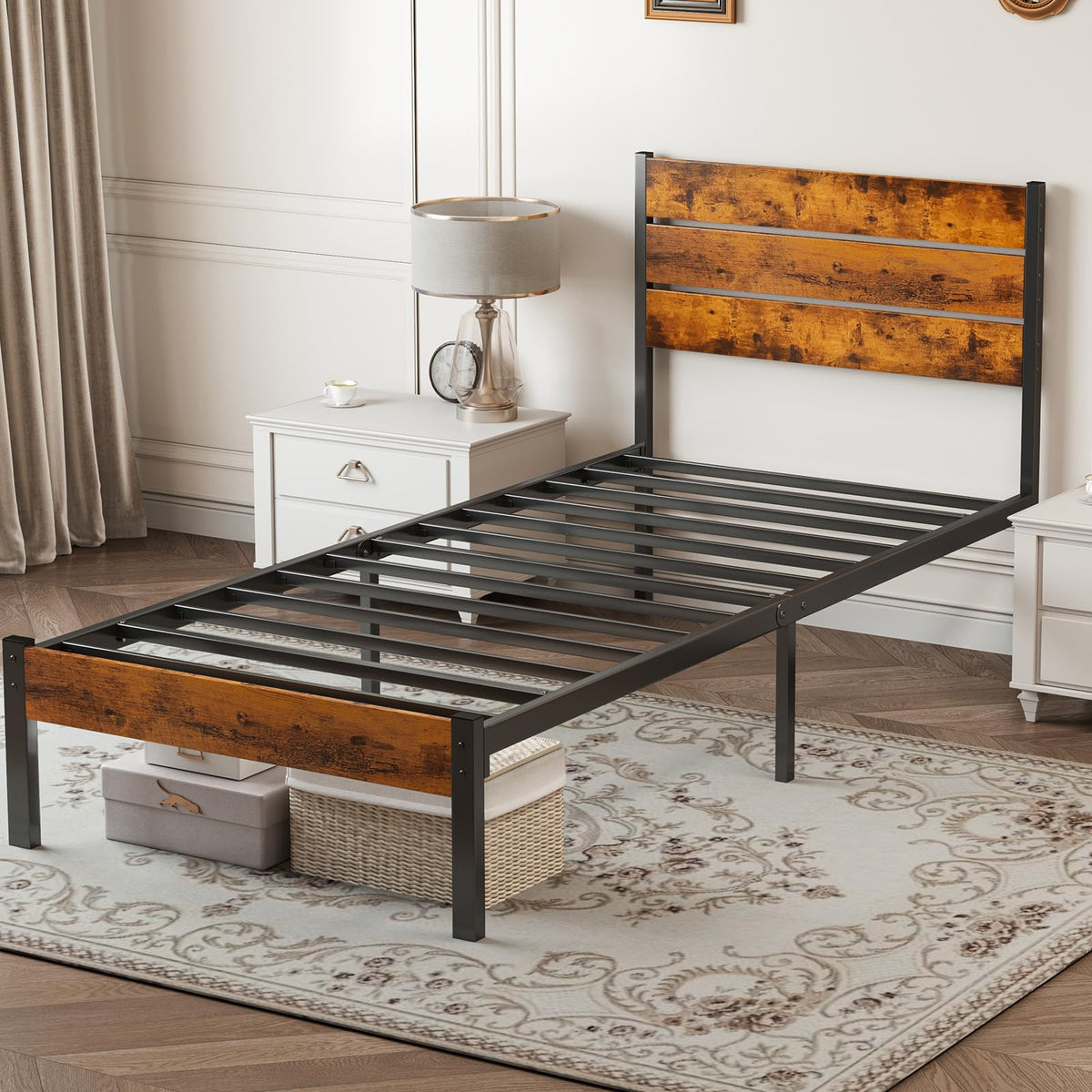 Twin Wood Bed Frame with Headboard T102226