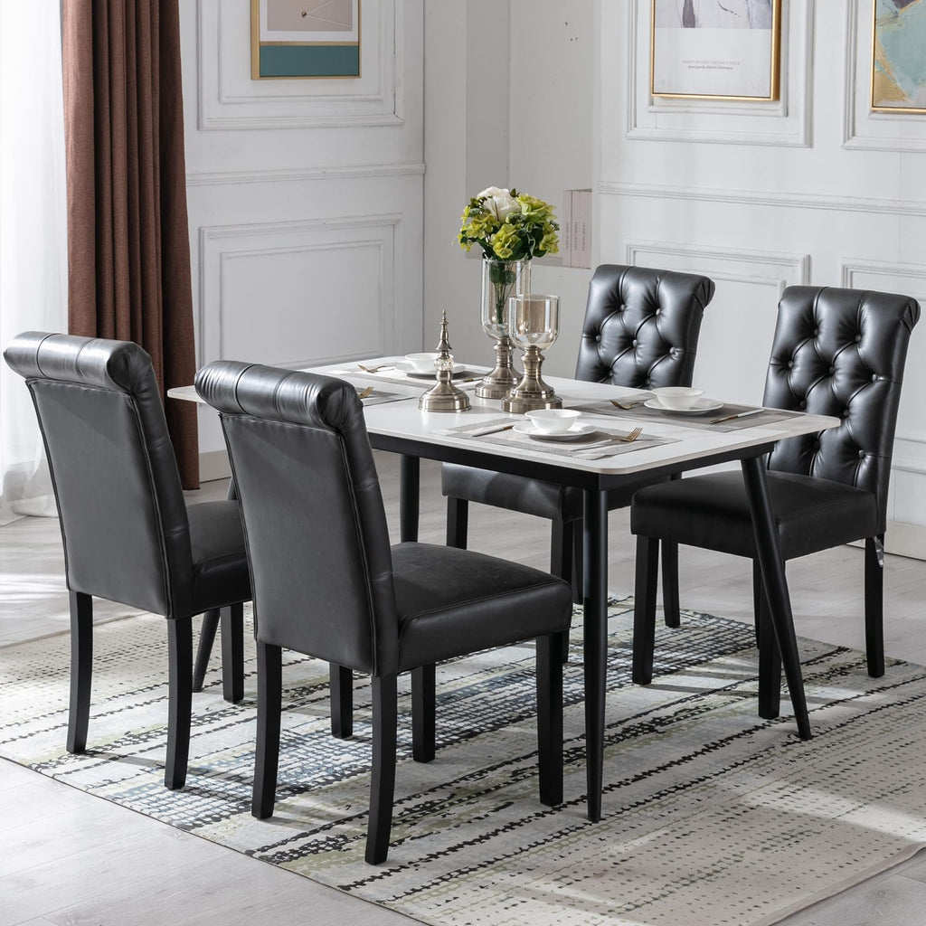 Black Set of 4 PU Leather Tufted Dining Chairs V893445