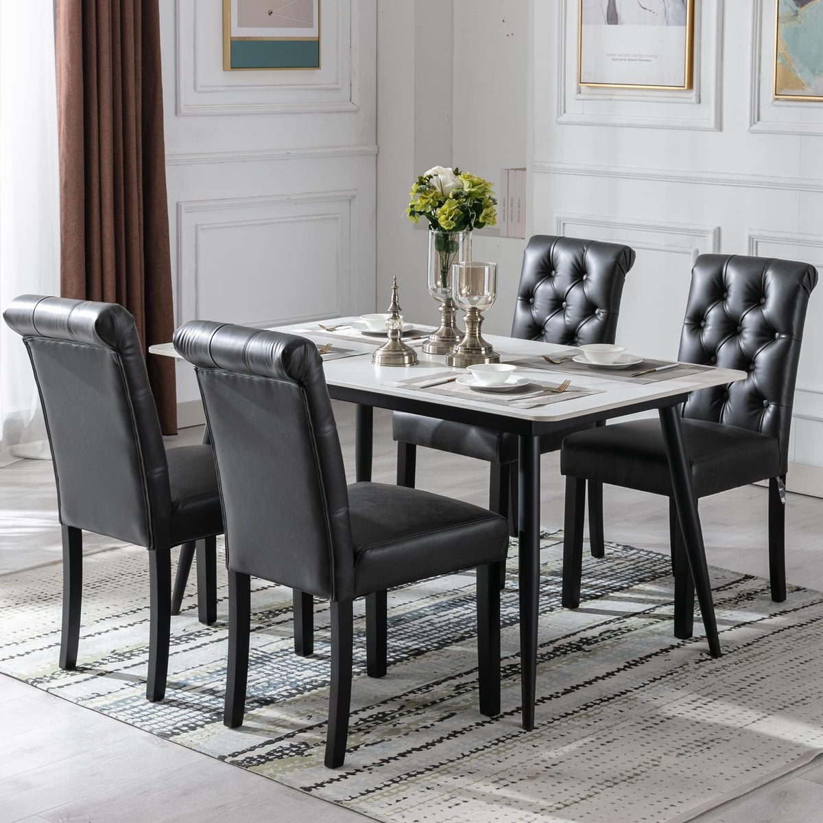 Black Set of 4 PU Leather Tufted Dining Chairs V893445