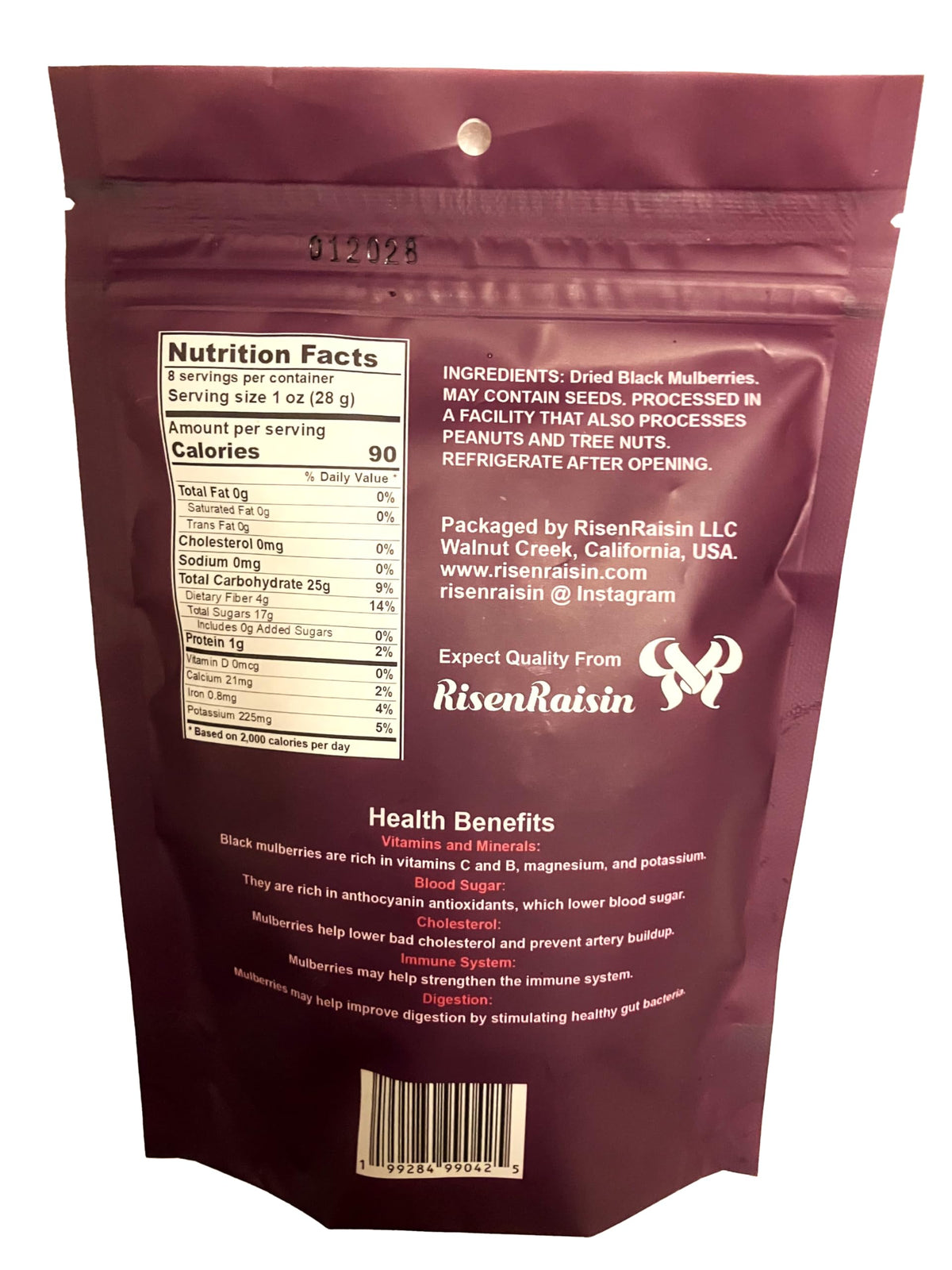 Dried Black Mulberries 8 oz No Sugar Added U781353