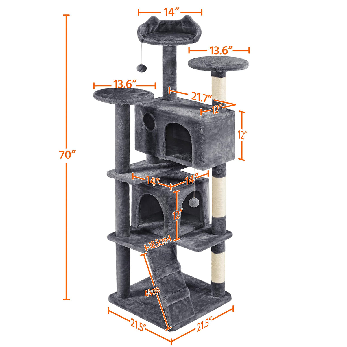 70in Cat Tree with Sisal Scratching Post A488