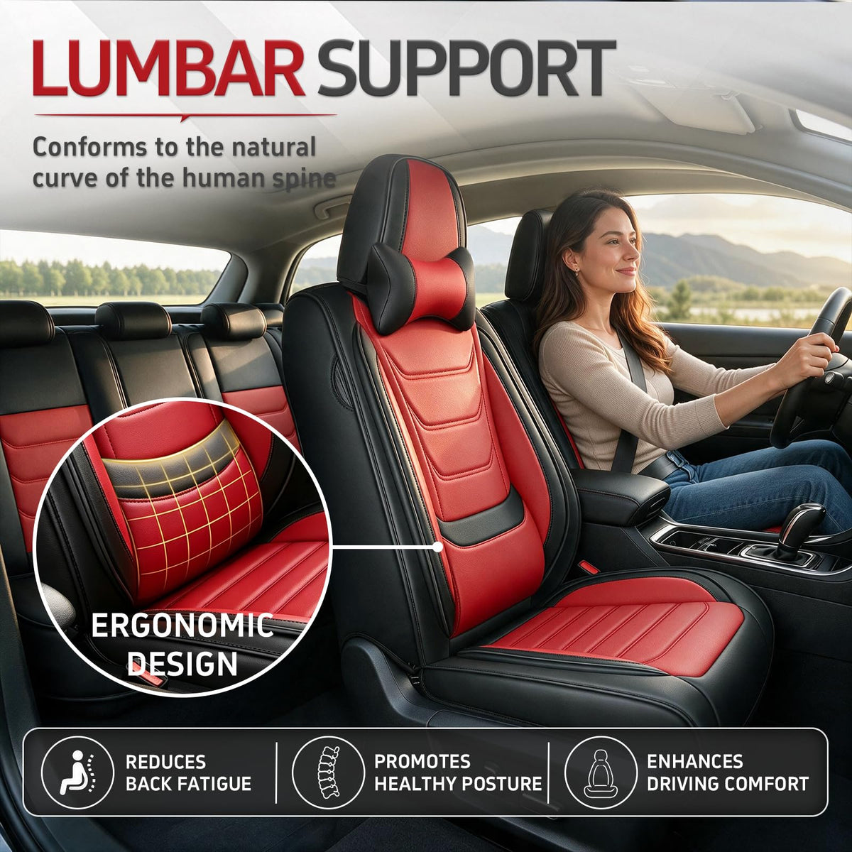 Black Red Seat Covers Full Set R347