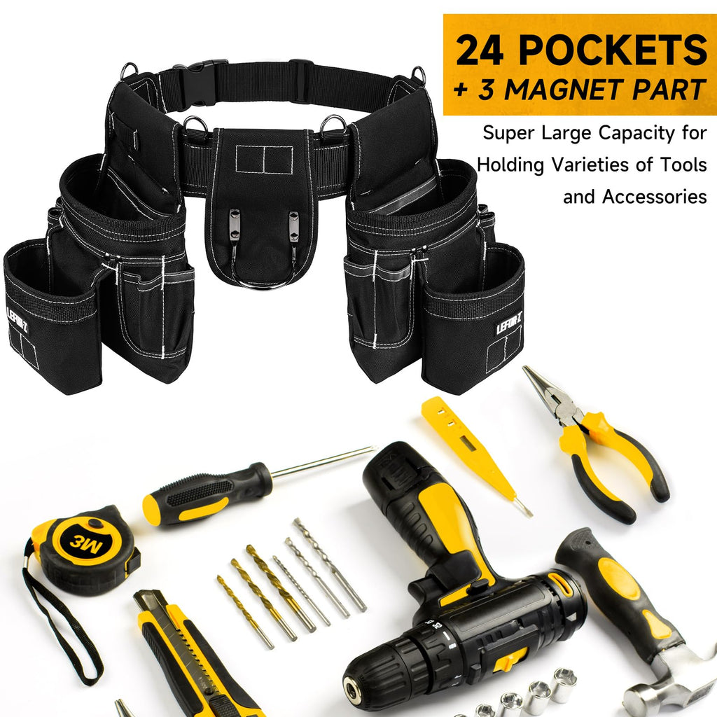 Tool Belt with 4 D-Rings, 27-Pockets P1169