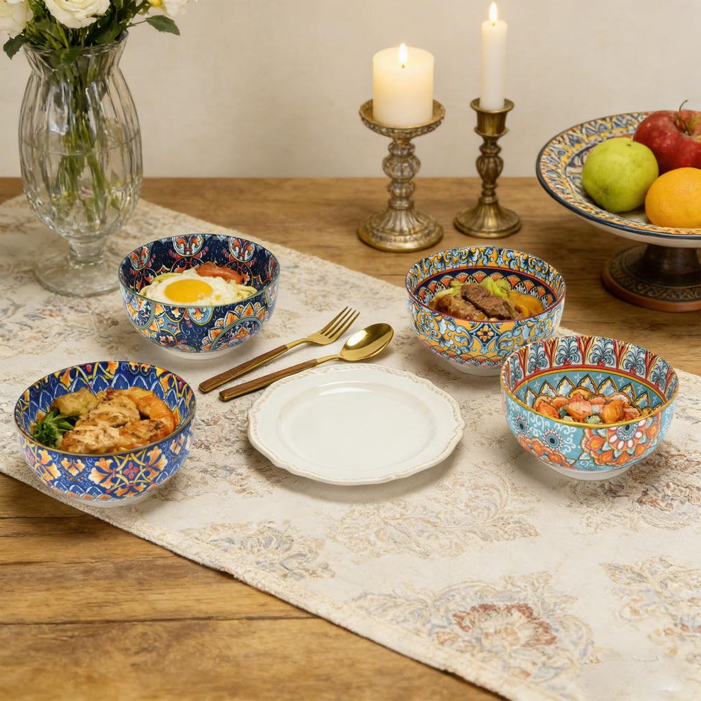 Set of 4 34oz Bohemian Ceramic Bowls B974249