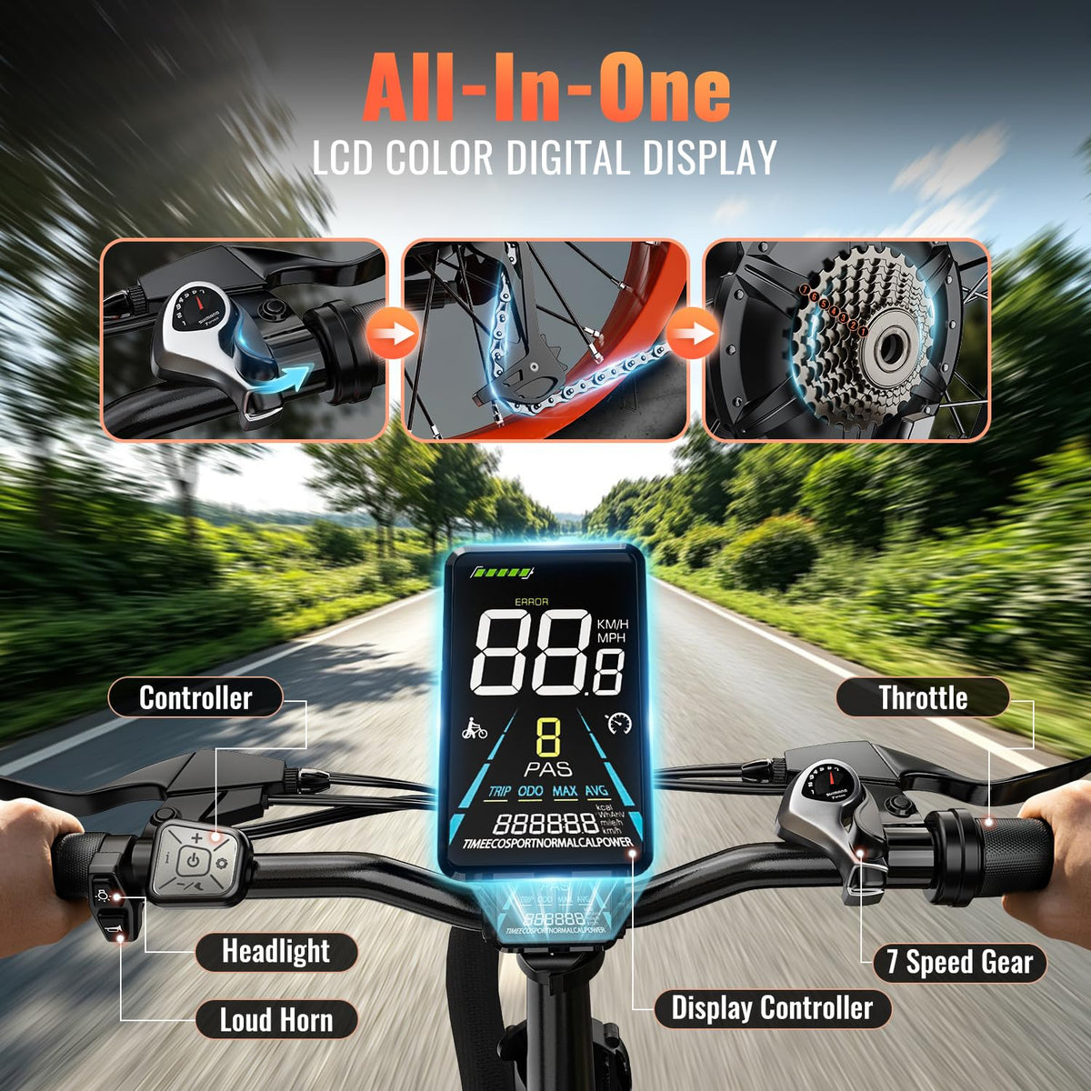 Foldable Electric Bike 1500W 52V 20AH 20" Fat Tire Full Suspension T62693