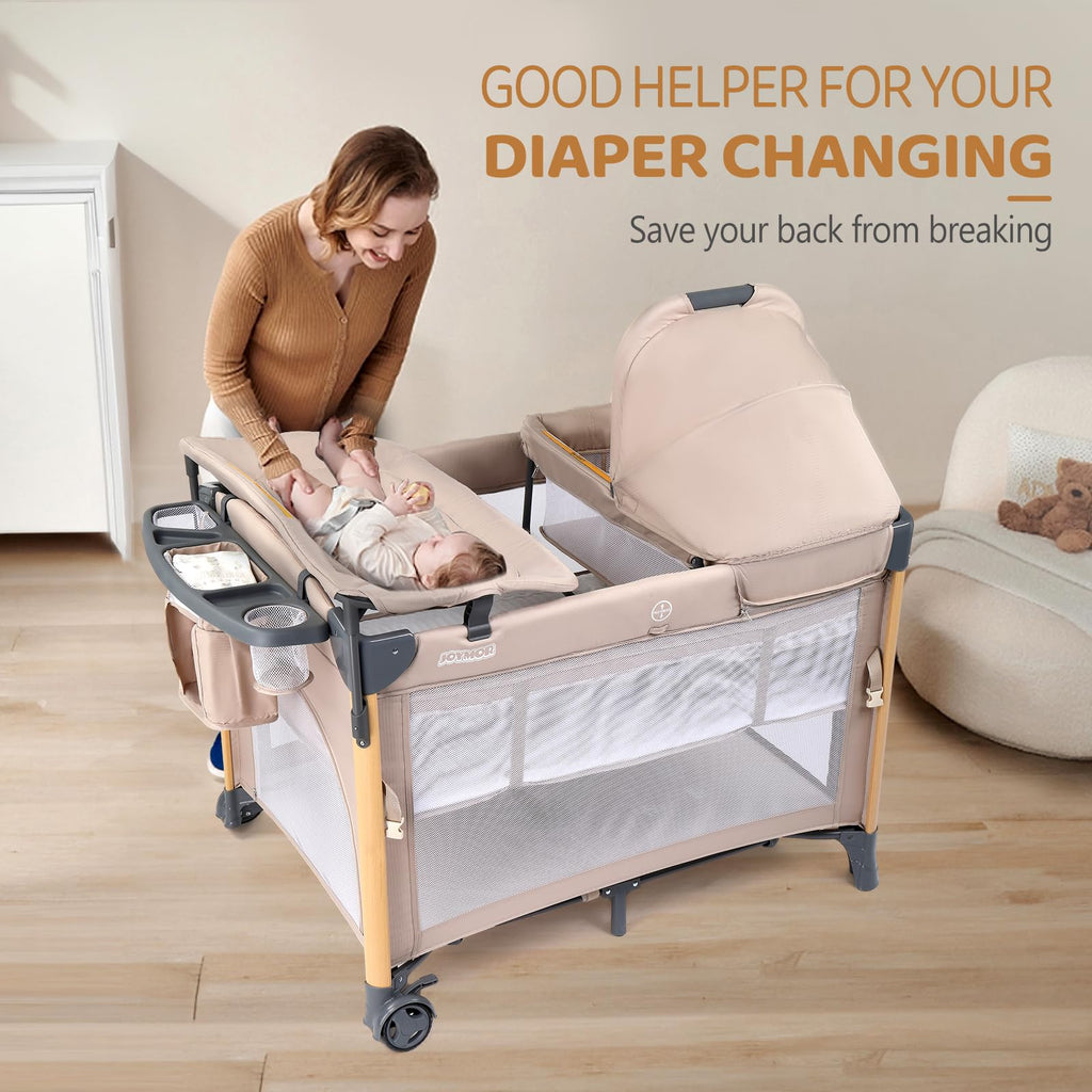 7 in 1 Bedside Bassinet with Changing Table, Storage Shelf, Mattress Y936
