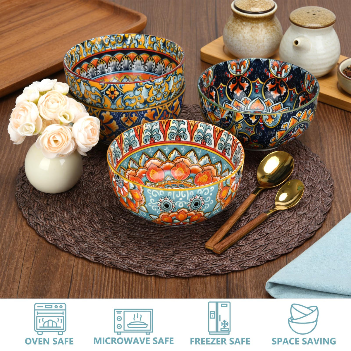 Set of 4 34oz Bohemian Ceramic Bowls B974249