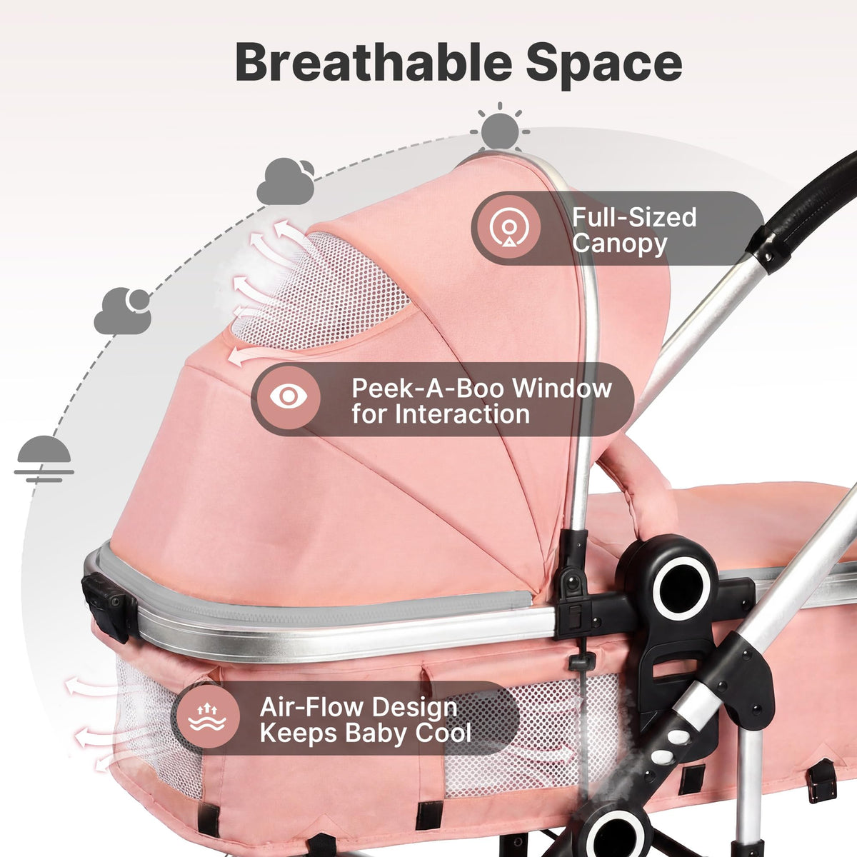 2-in-1 Foldable Stroller with Reversible Seat, Pink O153462