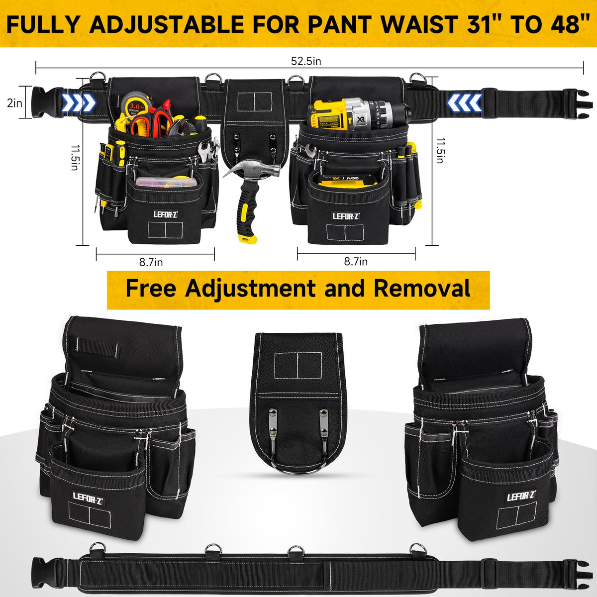 Tool Belt with 4 D-Rings, 27-Pockets P1169