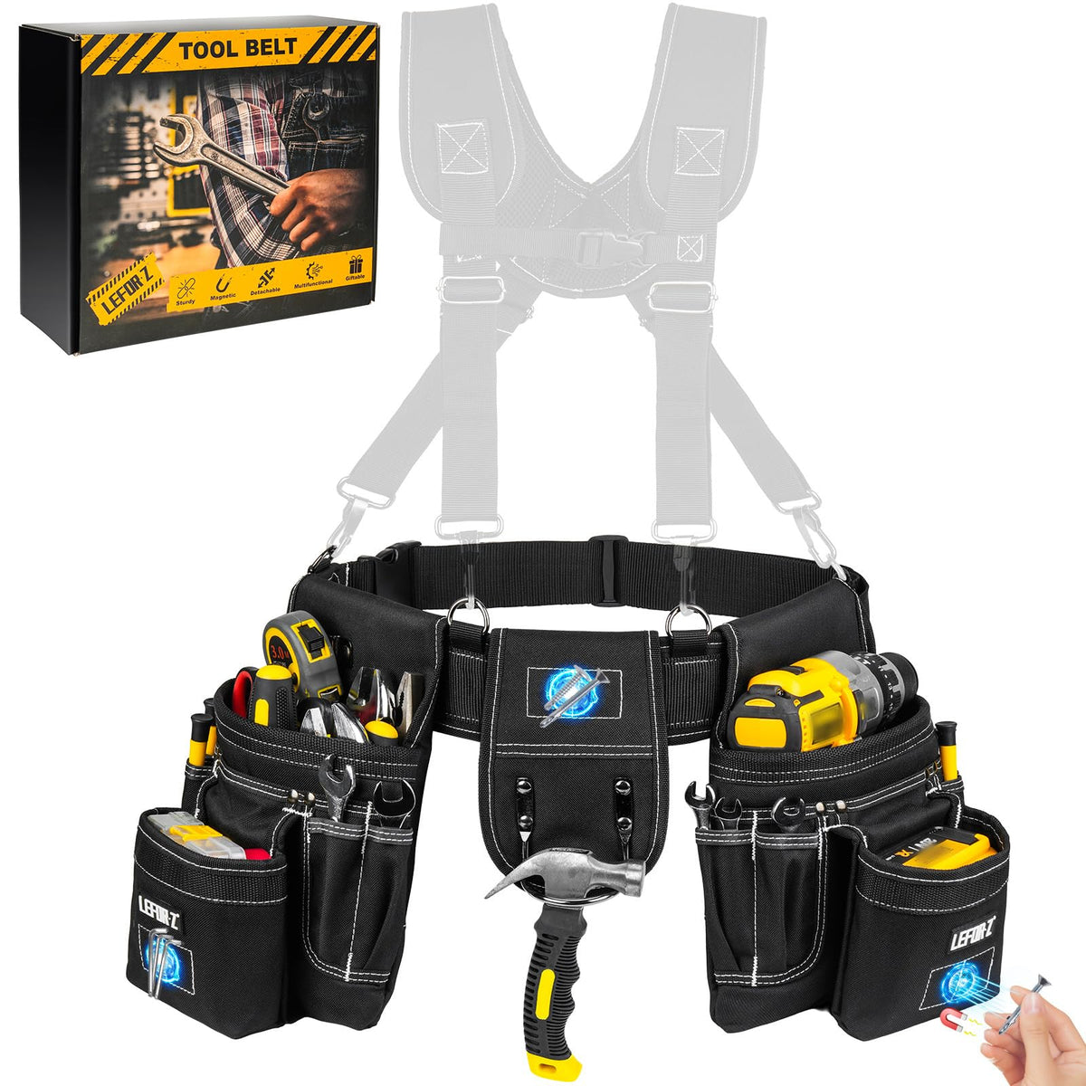 Tool Belt with 4 D-Rings, 27-Pockets P1169
