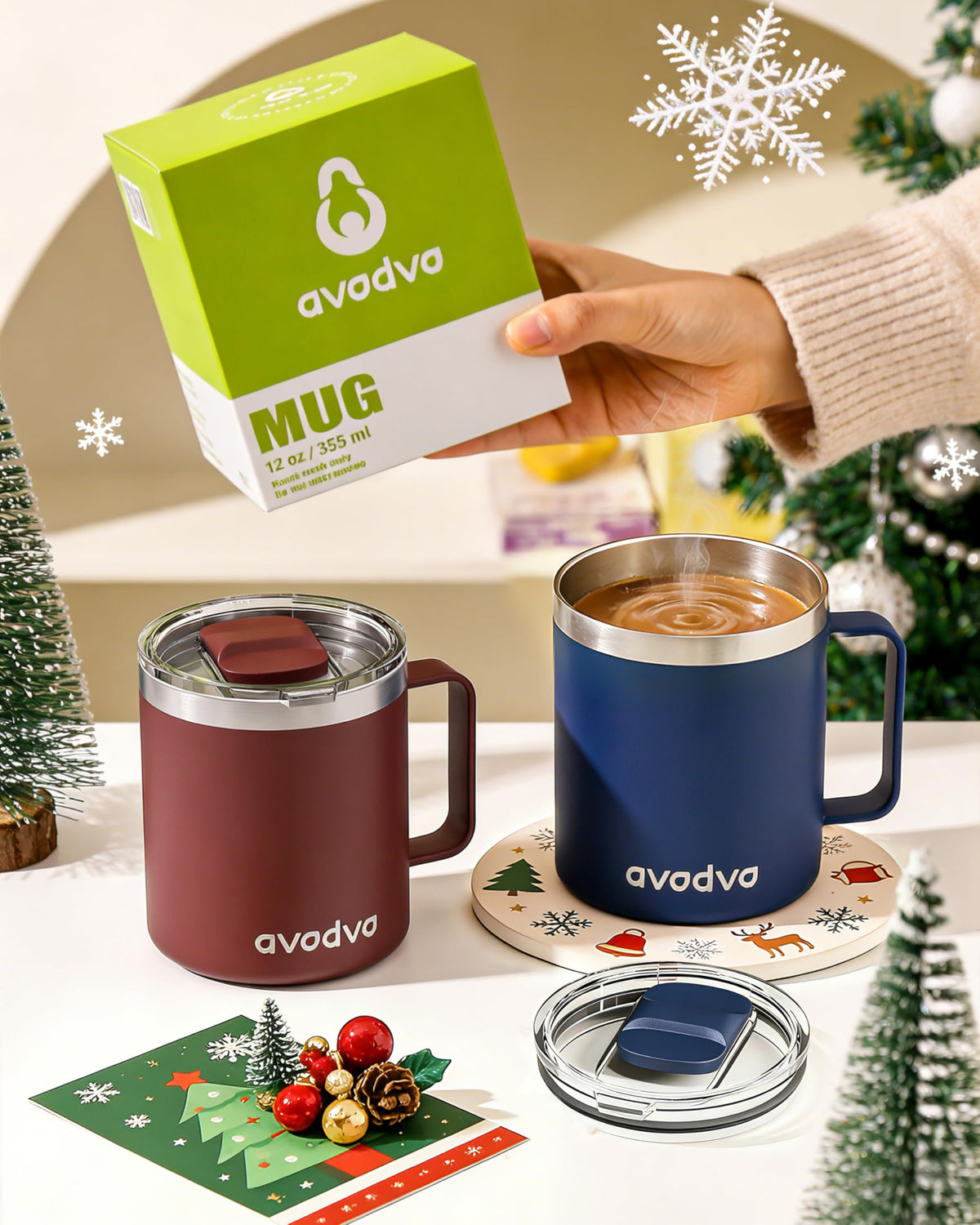 12oz Insulated Stainless Steel Coffee Mug with Lid Set of 2 D4895