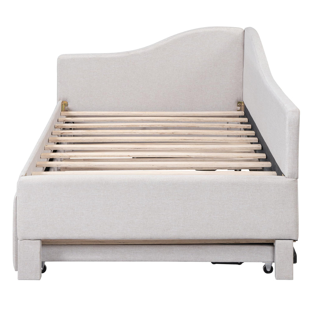 Twin Size Upholstered Linen Daybed with Pop up Trundle H49796